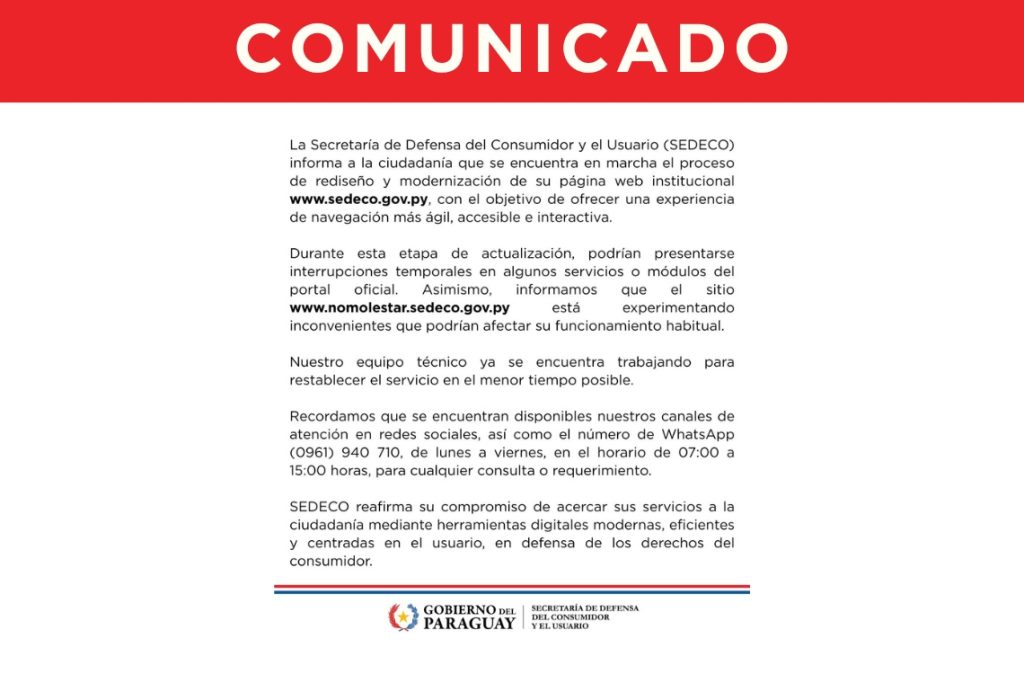 SEDECO INFORMA SOBRE REDISEÑO Y MODERNIZACIÓN DE LA PAGINA WEB