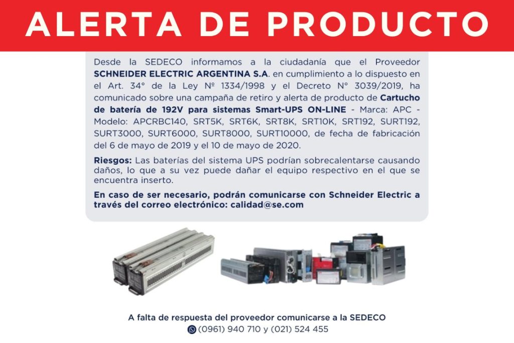 Alerta de Producto: Retiro preventivo de cartucho de batería APC – Schneider Electric